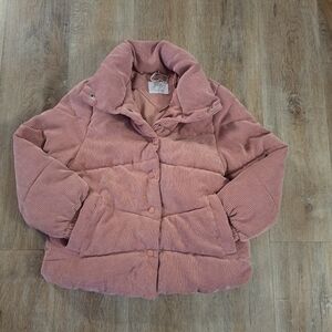 ZARA Youth Pink Corduroy Puffer Jacket Snap Buttons Size 11-12 Years